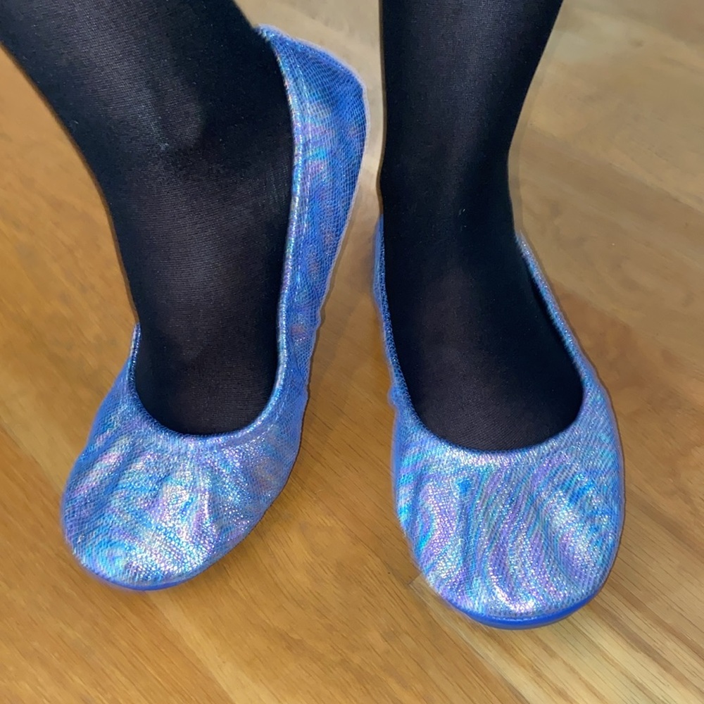 Brand New Leather Folding Ballet Flats Rainbow Shimmer Packable Shoes Like Tieks - Picture 5 of 15